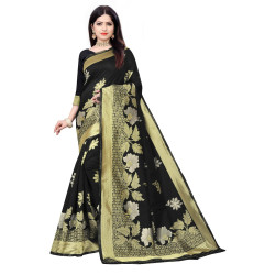 Sari indien noir et doré nature florale