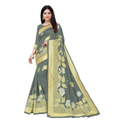 Coupon de sari indien de danse Bollywood gris et or