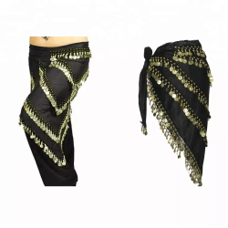 Ceinture de danse orientale noire et or triangulaire 