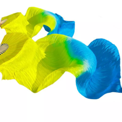 Paire d'éventails ourlés de danse orientale jaune bleu ciel