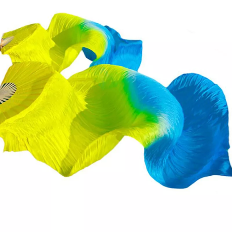 Paire d'éventails ourlés de danse orientale jaune bleu ciel