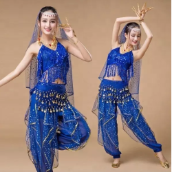 Costume de danse indienne orientale à paillettes bleu nuit