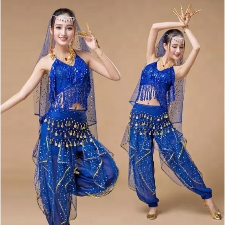 Costume de danse indienne orientale à paillettes bleu nuit