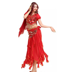 Tenue de danseuse orientale rouge top jupe et ceinture