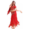 Tenue de danseuse orientale rouge top jupe et ceinture