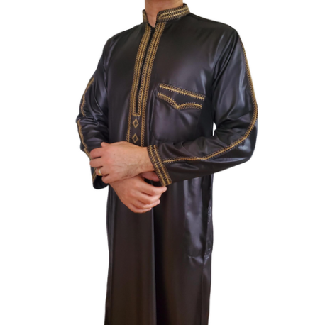 Qamis Qatar style moderne col droit zippé