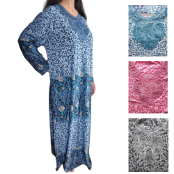 Djellaba femme d'intérieur coton imprimé léopard et fleurs
