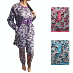 Ensemble Pyjama Femme tunique et pantalon fond gris