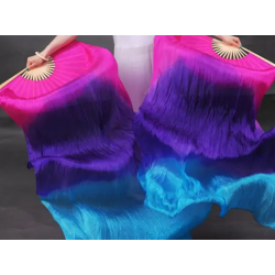 Fan veil en soie non ourlés Fuschia Violet Turquoise