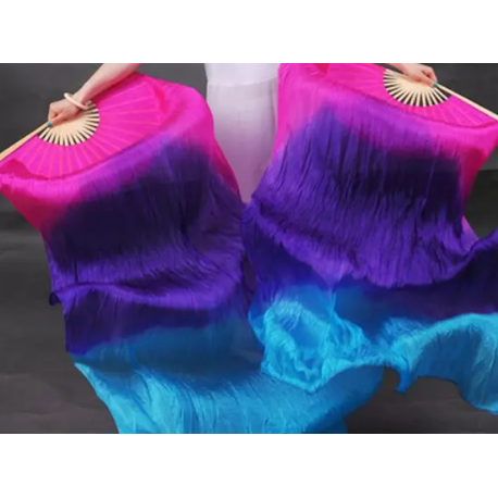 Fan veil en soie non ourlés Fuschia Violet Turquoise