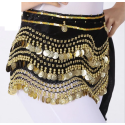 Ceinture de danse orientale à sequins dorés noire double liseret