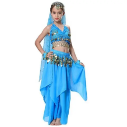 Costume de danse orientale enfant bleu clair top jupe