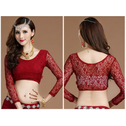 Top de danse orientale femme dentelle rouge cerise