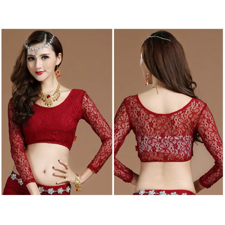Top de danse orientale femme dentelle rouge cerise