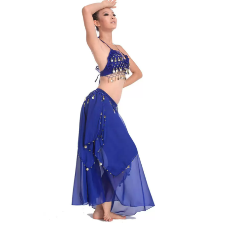 Costume oriental femme haut et jupe doublée bleu roi