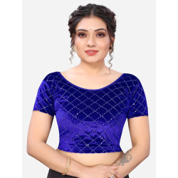 Choli indien à manches courtes bleu roi velours quadrillé