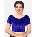 Choli indien à manches courtes bleu roi velours quadrillé