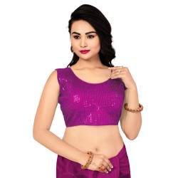 Top court à paillettes façon choli indien fuschia