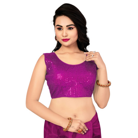 Top court à paillettes façon choli indien fuschia