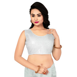 Top court à paillettes façon choli indien blanc argenté