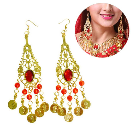 Boucles d'oreilles orientales rouge et or