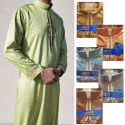 Qamis satiné brodé manches longues