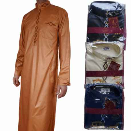 Qamis homme col mao avec broderies coloreés Daffah