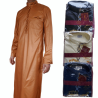 Qamis soyeux homme col mao avec broderies coloreés 