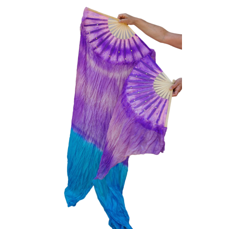 Paire d'éventails synthétiques de danse orientale tie dye - Second choix