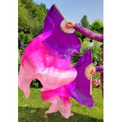 Paire d'Eventails en soie ourlés violet fuschia