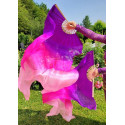 Paire d'Eventails en soie ourlés violet fuschia