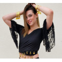 Haut de danse orientale à sequins noir et dentelle