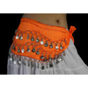 Ceinture de danse orientale orange à sequins argent