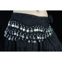 Ceinture de danse orientale noir à sequins argent