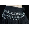 Ceinture de danse orientale noir à sequins argent