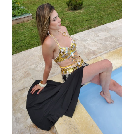 Costume de danse orientale semi pro doré et noir