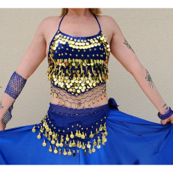 Haut de danse dos nu pastilles et grelots bleu roy
