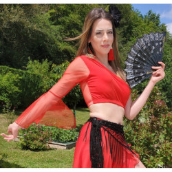 Top de danse orientale à manche rouge