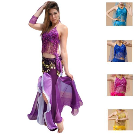 Costume de danse orientale Reine du désert violet top et jupe