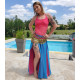 Costume de danse orientale top fushia et jupe bicolor