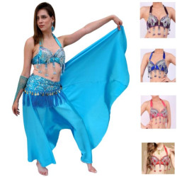 Soutien gorge et jupe de danse orientale femme satin turquoise 