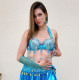 Soutien gorge et jupe de danse orientale femme satin turquoise 