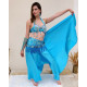 Soutien gorge et jupe de danse orientale femme satin turquoise 