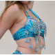 Soutien gorge et jupe de danse orientale femme satin turquoise 
