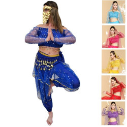 Costume de danse bleu roy paillette top et pantalon