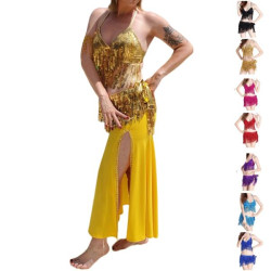 Ensemble de danse top ceinture et jupe jaune