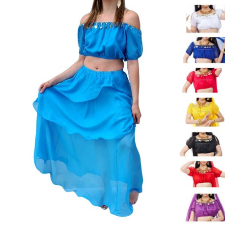 Ensemble de danse orientale mousseline turquoise