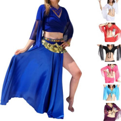 Jupe fendu et top manches voilées bleu roy pour la danse orientale 