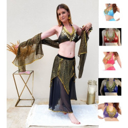 Ensemble de danse orientale noir à paillette dorées