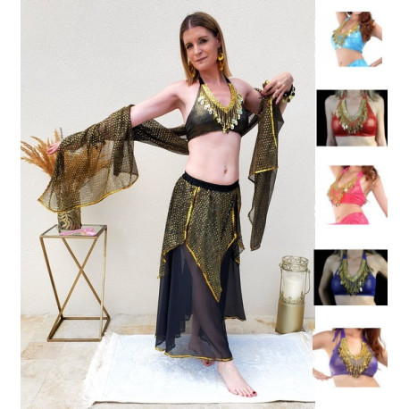 Ensemble de danse orientale noir à paillette dorées